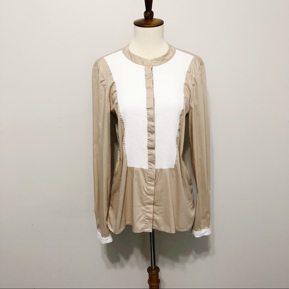 Tibi Textured-Bib Button Down Tuxedo Blouse - Picture 4 of 8